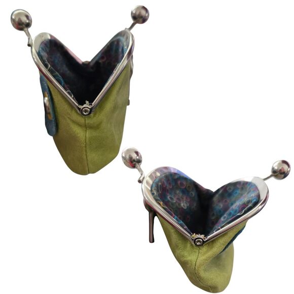 Fossil Coin Kiss-Lock Closure Owl Design w/ Key Olive Green Leather - Picture 3 of 5